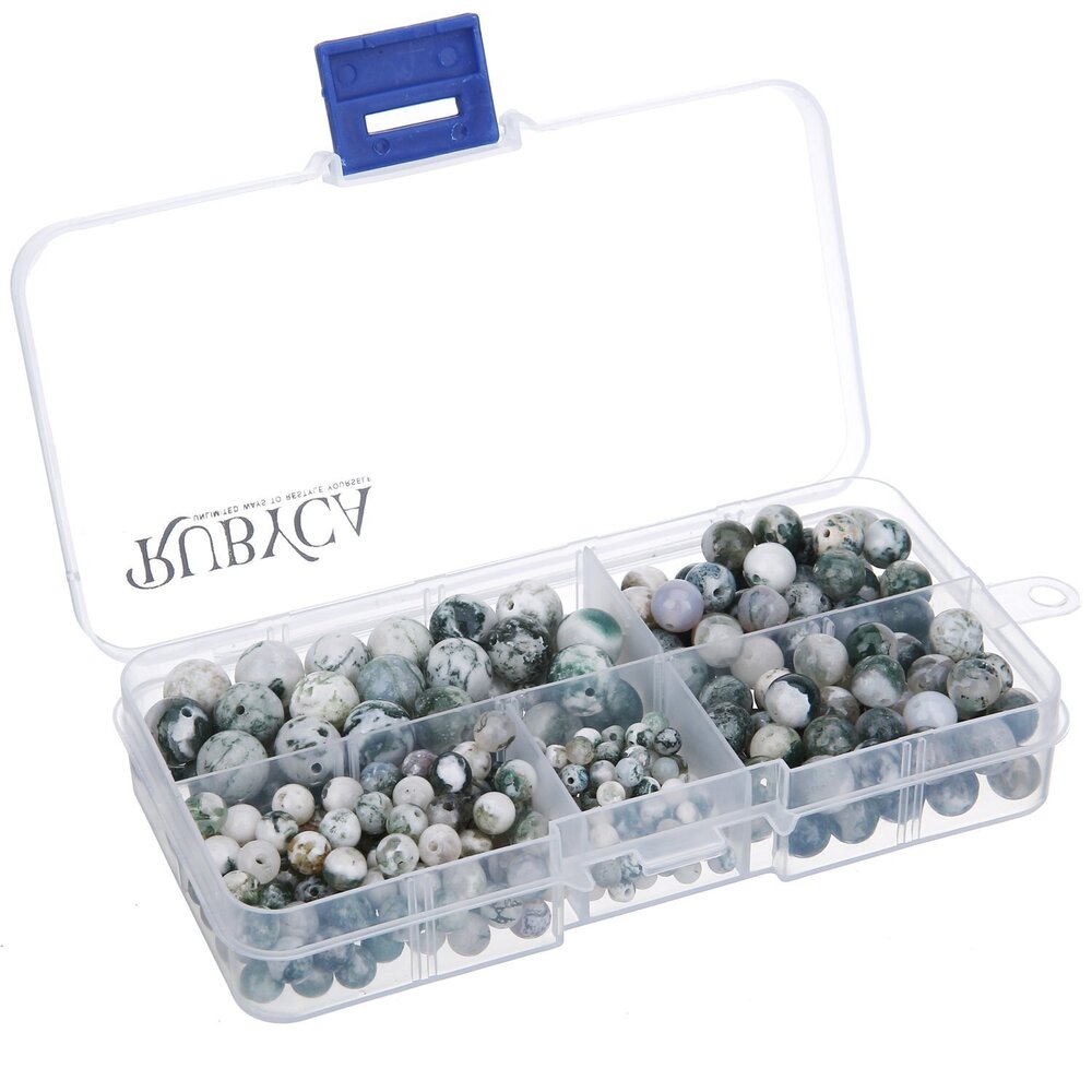 4996 Natural Tree Agate Gemstone Round Loose Beads Organizer Plastic Box